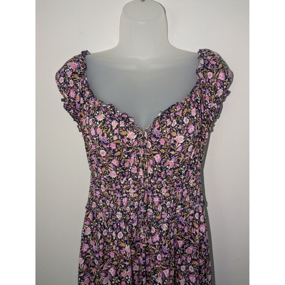 Old Navy Tiered Cap-Sleeve Floral Cottagecore Babydoll Milkmaid Midi Dress SZ XS - Picture 2 of 16